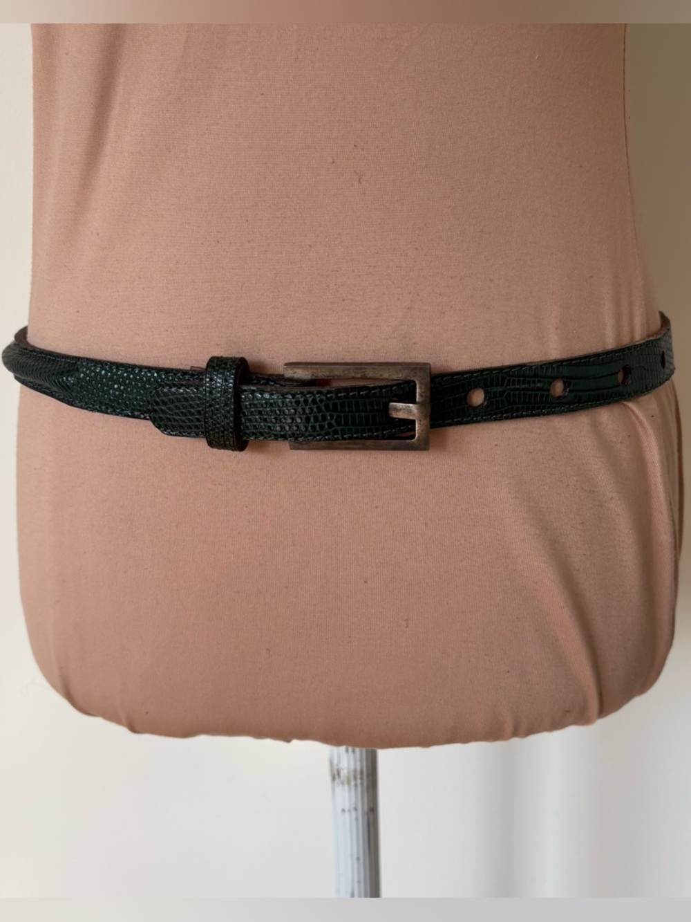 Johnny Farah Vintage Genuine Lizard Leather Green Skinny Waist Belt Size Small